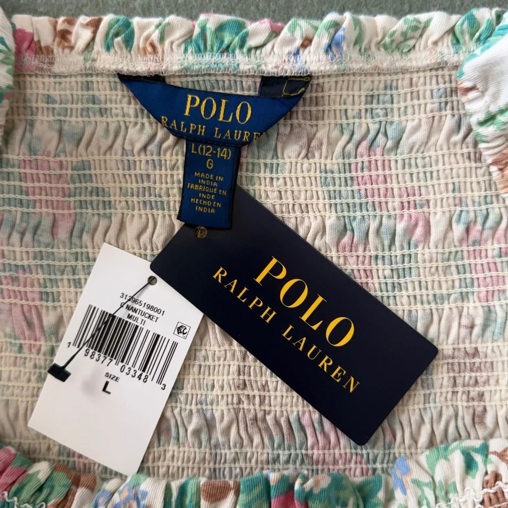 Polo Ralph Lauren  Girls Floral Smocked Cotton Jersey Peplum Top Size L(12-14)